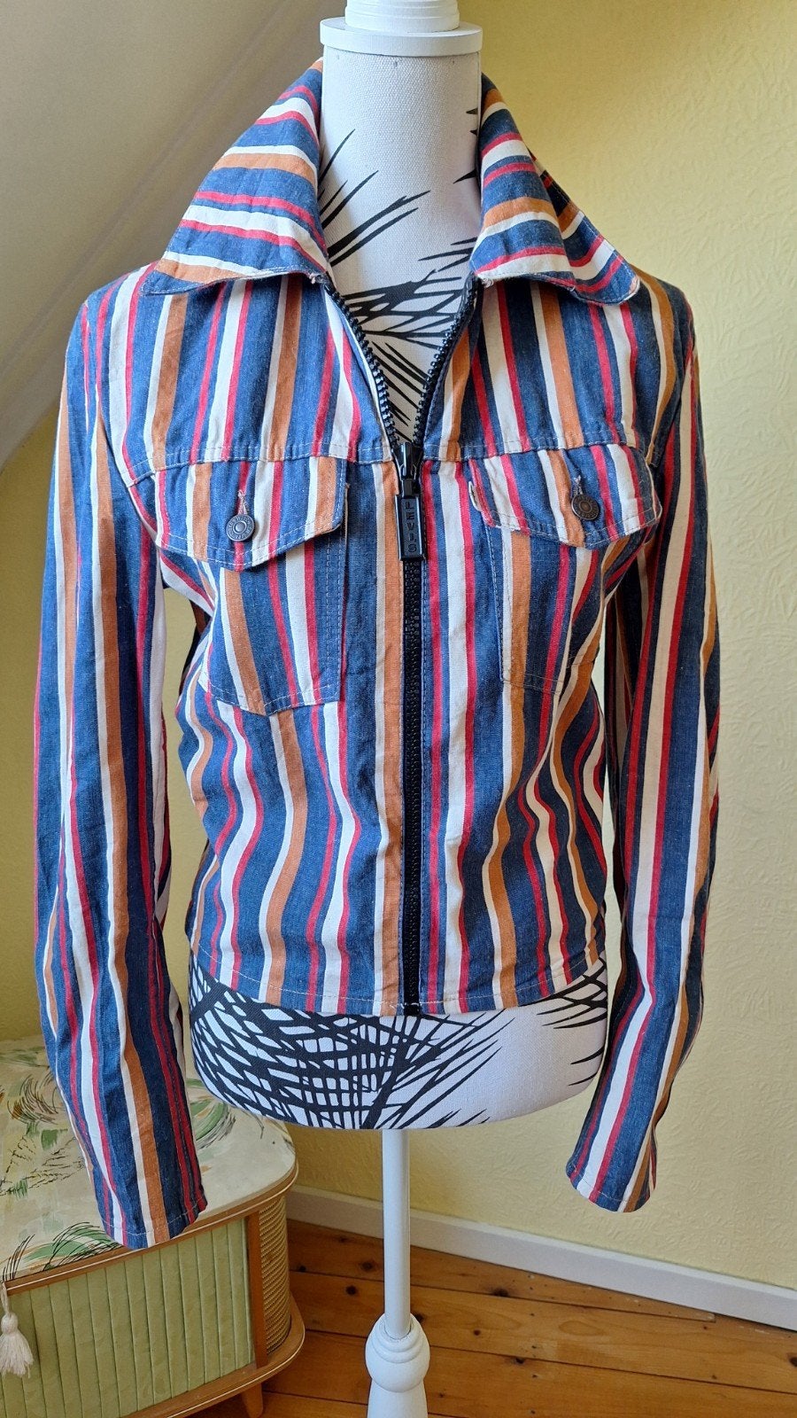 Vintage Levi's gestreepte jas - Maat S, Blauw, Ophalen of Verzenden, Zo goed als nieuw, Maat 36 (S)
