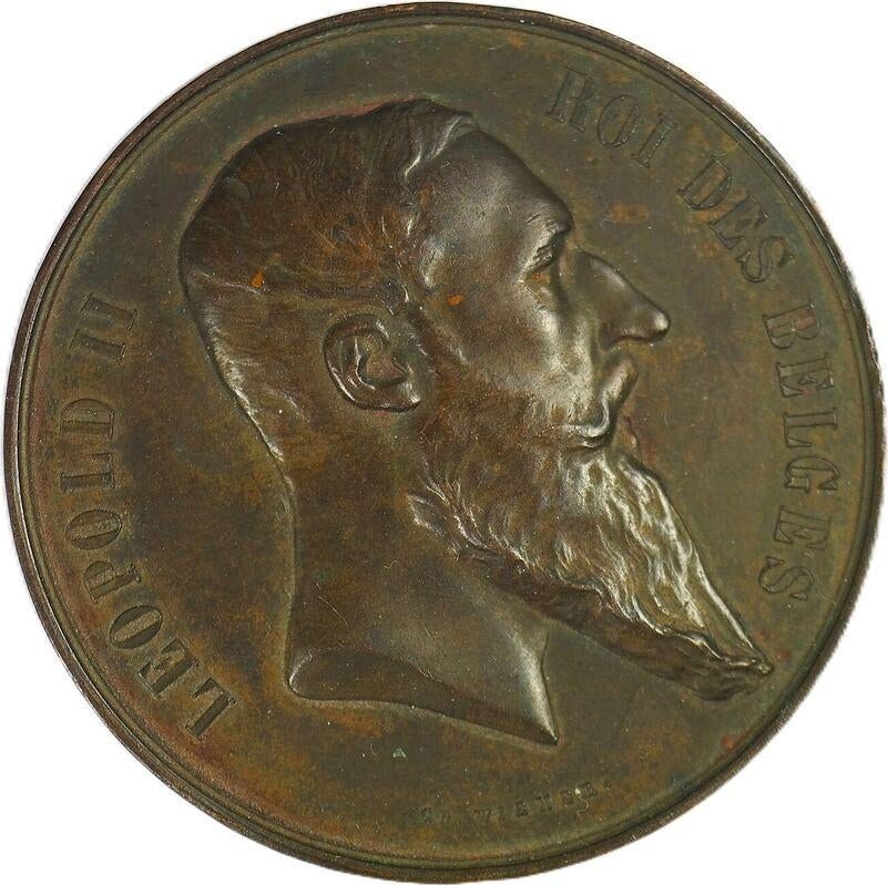 België penning 1880 Leopold II Expo Antwerpen Wiener EF, Postzegels en Munten, Penningen en Medailles, Ophalen of Verzenden, Overige materialen