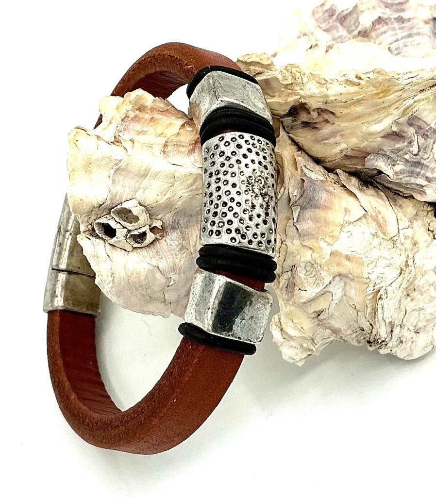 armband leer ABLeer003 cognac Leather bracelet, Verzenden, Nieuw, Bruin, Leer