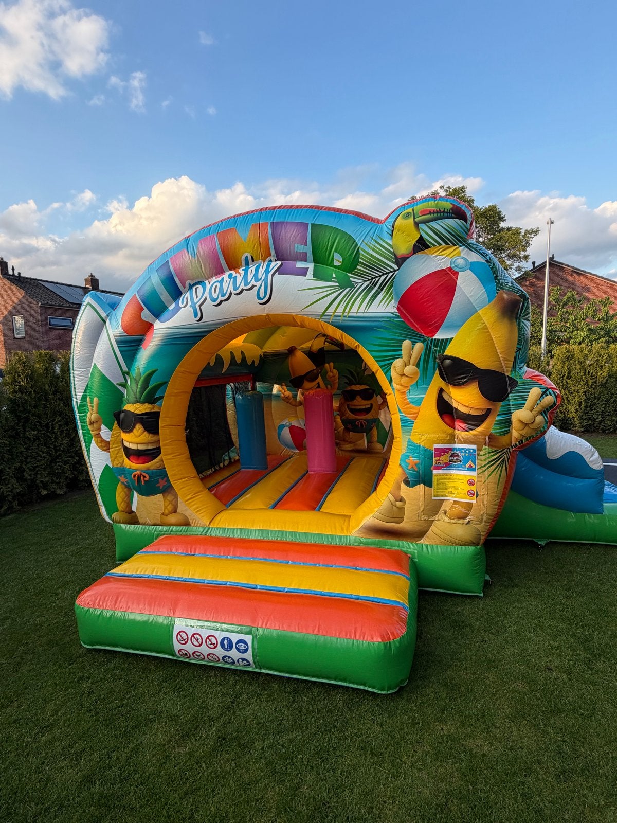 Opblaasbaar Summer Party Springkasteel met Glijbaan, Ophalen of Verzenden, Gebruikt, Overige