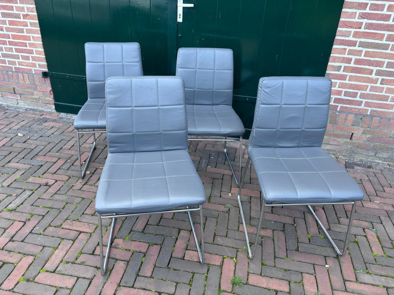 4 Leen Bakker eetkamerstoelen - Grijs, gebruikt, Ophalen, Gebruikt, Vier, Metaal