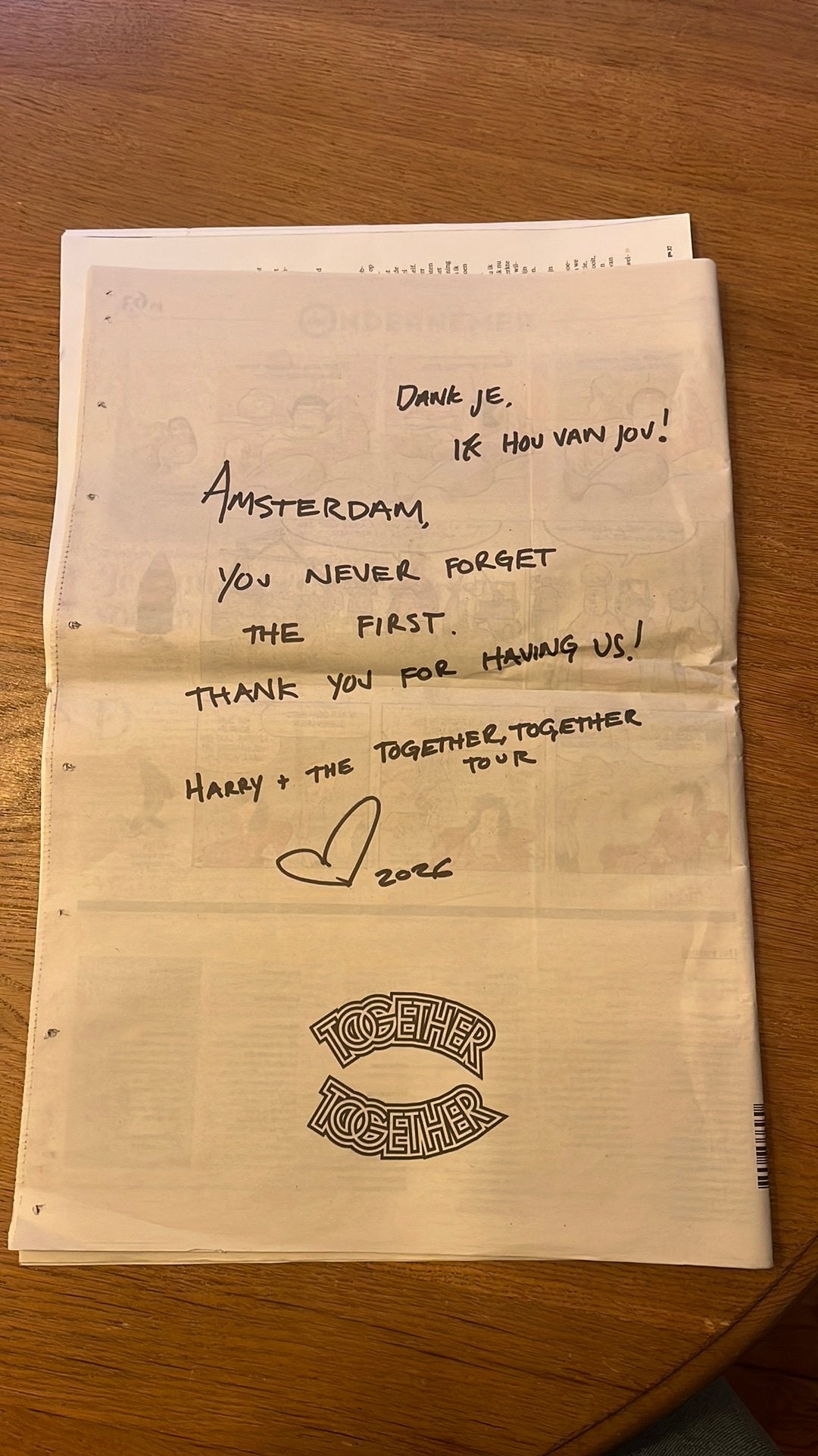Parool Harry Styles bedankbrief, Ophalen of Verzenden, Nieuw