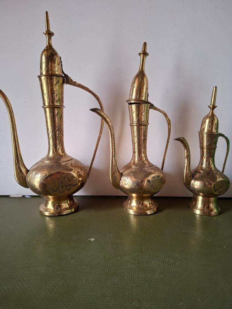 Set van 3 Vintage Messing Waterkannen / Oliekannen, Ophalen of Verzenden