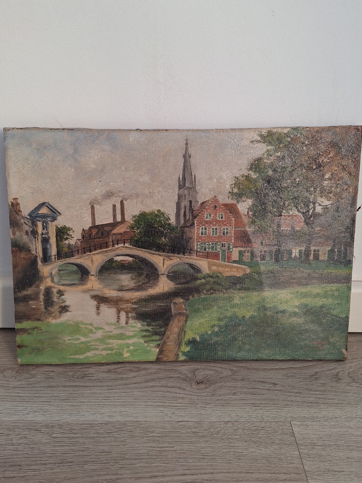 Antiek Schilderij Brugge 1912 - Gesigneerd E. Cool, Antiek en Kunst, Ophalen of Verzenden