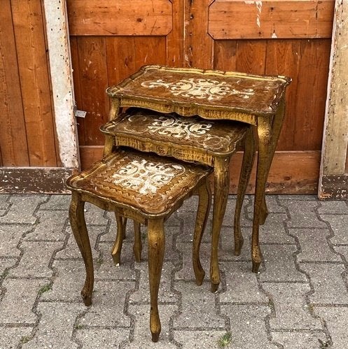 Bijzettafel brons Italiaans Florentijns midi 3 stuks SET, Minder dan 55 cm, Gebruikt, Italiaans Florentijnse Venetiaans, Rechthoekig