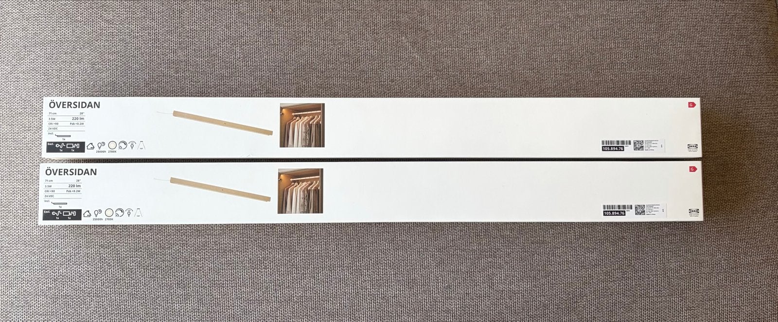 NIEUW 2x IKEA OVERSIDAN LED kastverlichting grijsbeige 71cm, Dimbaar, Beige, Nieuw, Ophalen of Verzenden