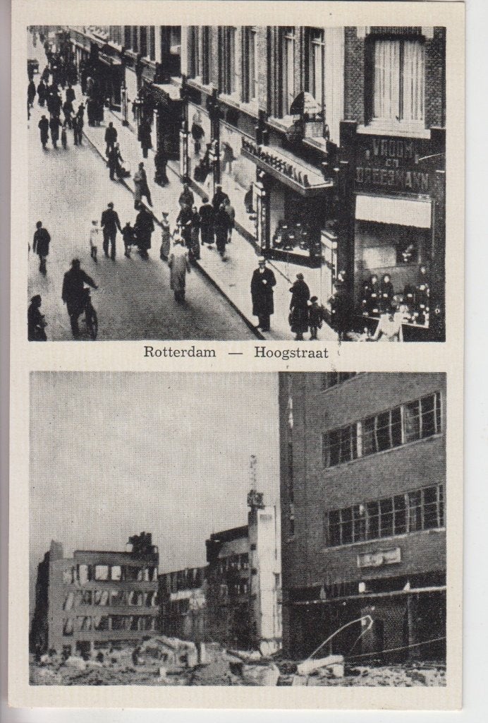 086 Rotterdam Hoogstraat Voor en Na de Oorlog B3, Verzamelen, Verzenden, 1940 tot 1960, Ongelopen, Zuid-Holland