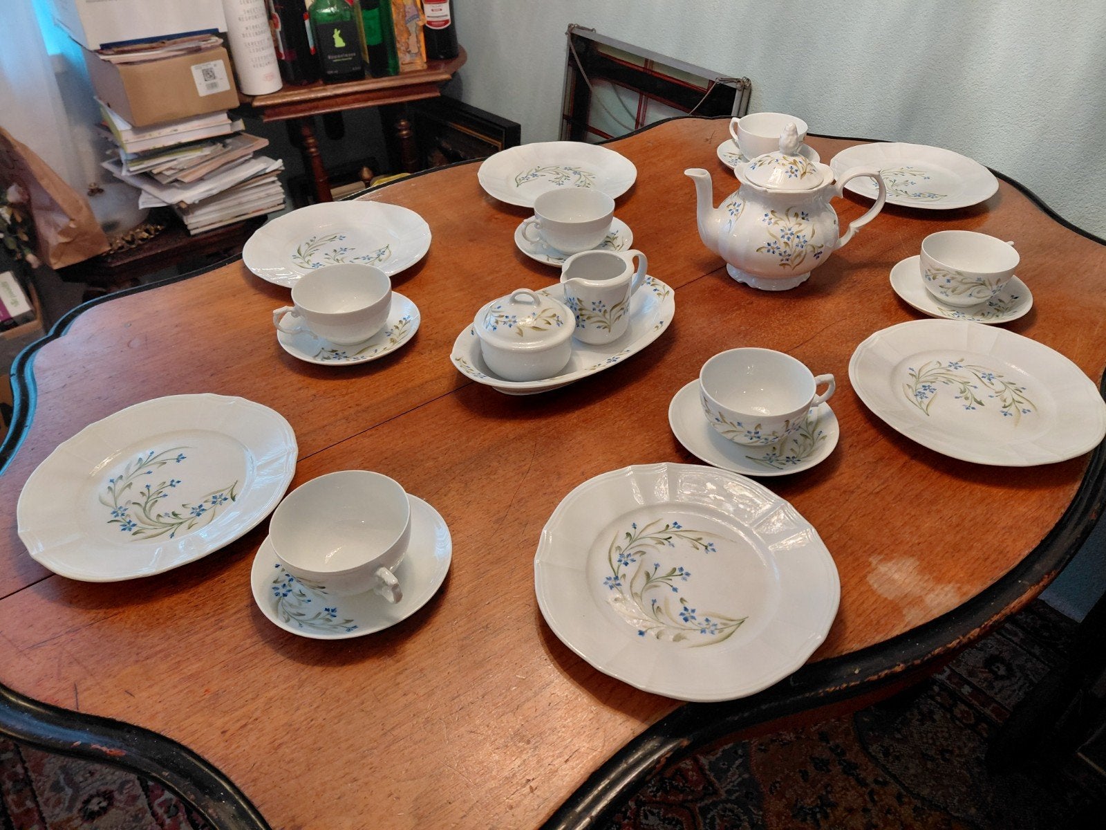 porselein ontbijt/koffie servies 6 pers gemerkt, Antiek en Kunst, Antiek | Servies compleet, Ophalen of Verzenden