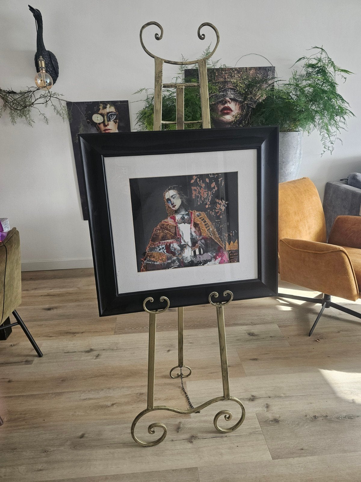 Zwaar metalen schildersezel, eventueel met schilderij, Ophalen, Gebruikt, Goud, Metaal