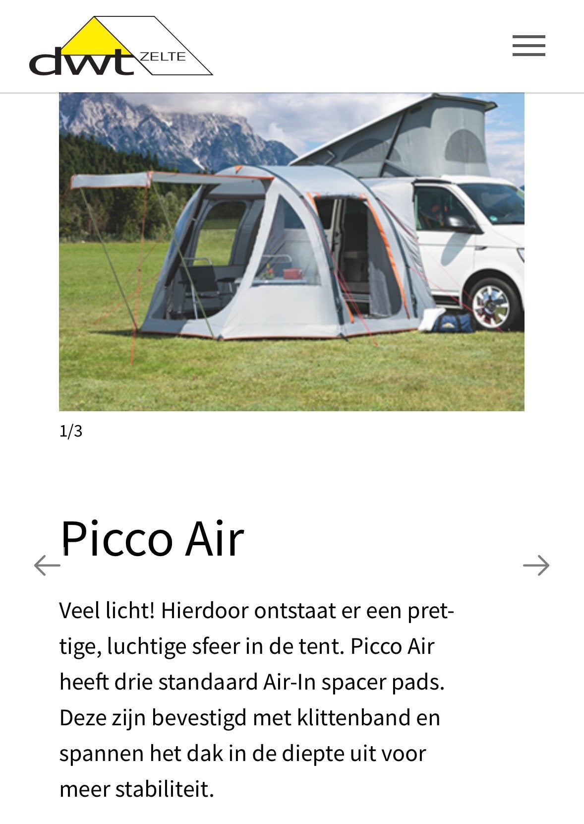 Ongebruikte Picco Air DWT camperbustent, Ophalen, Nieuw