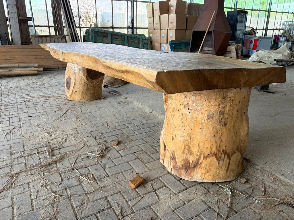 Eikenhouten boomstamtafel, Ophalen, Gebruikt, Boomstam, licht eiken, Eikenhout