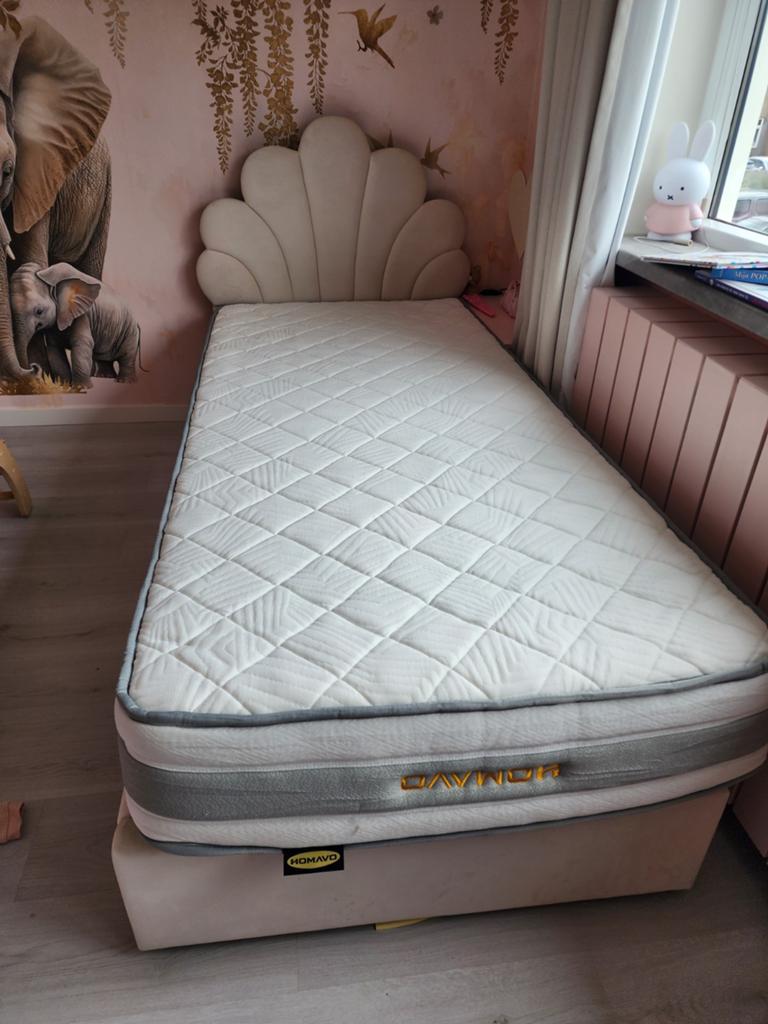 Eenpersoonsbed met opbergruimte en matras, Ophalen, 90 cm, Eenpersoons, Beige