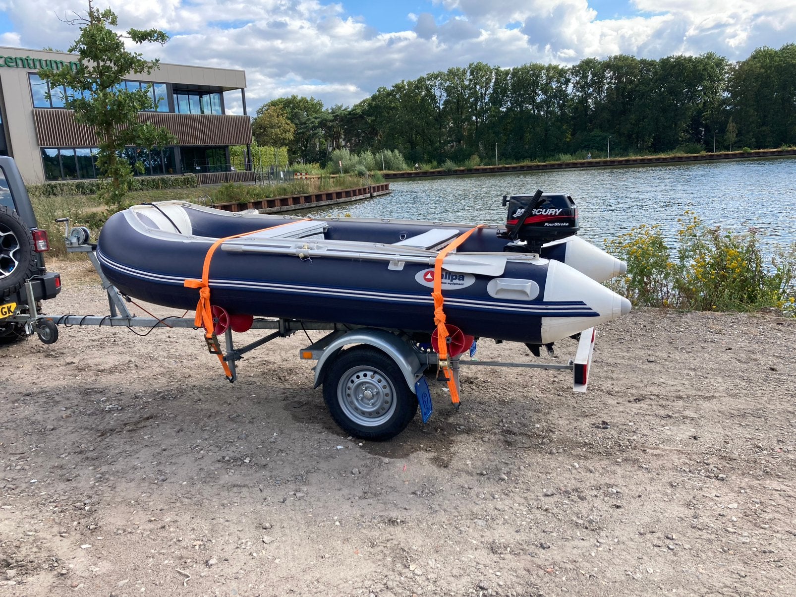 Allpa 360 met mercury 5 PK 4Takt motor compleet met trailer, Watersport en Boten, Rubberboten, Aluminium, Zo goed als nieuw, Peddels