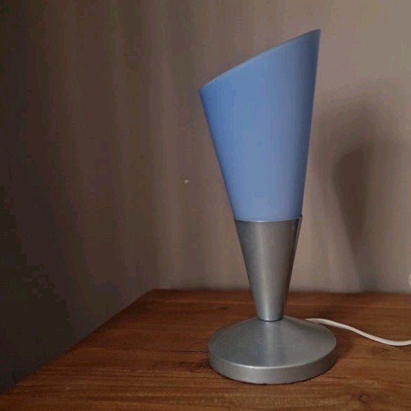Vintage IKEA tafellamp - Blauw/Zilver, Huis en Inrichting, Lampen | Tafellampen, Blauw, Gebruikt, Vintage, E14 (klein)