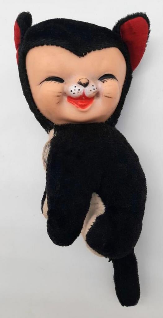 Vintage zwart / witte kat knuffel uit de jaren '60 - '70, Ophalen of Verzenden, Gebruikt