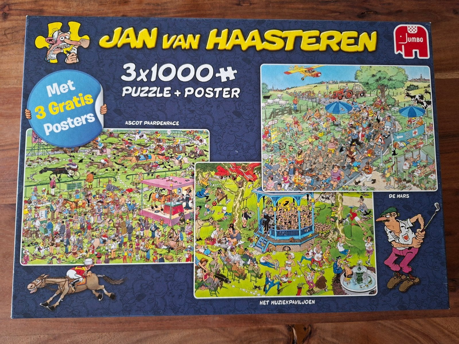 Jan van Haasteren 3x1000+ puzzel + 3 gratis posters, Ophalen of Verzenden, Meer dan 1500 stukjes, Gebruikt, Legpuzzel