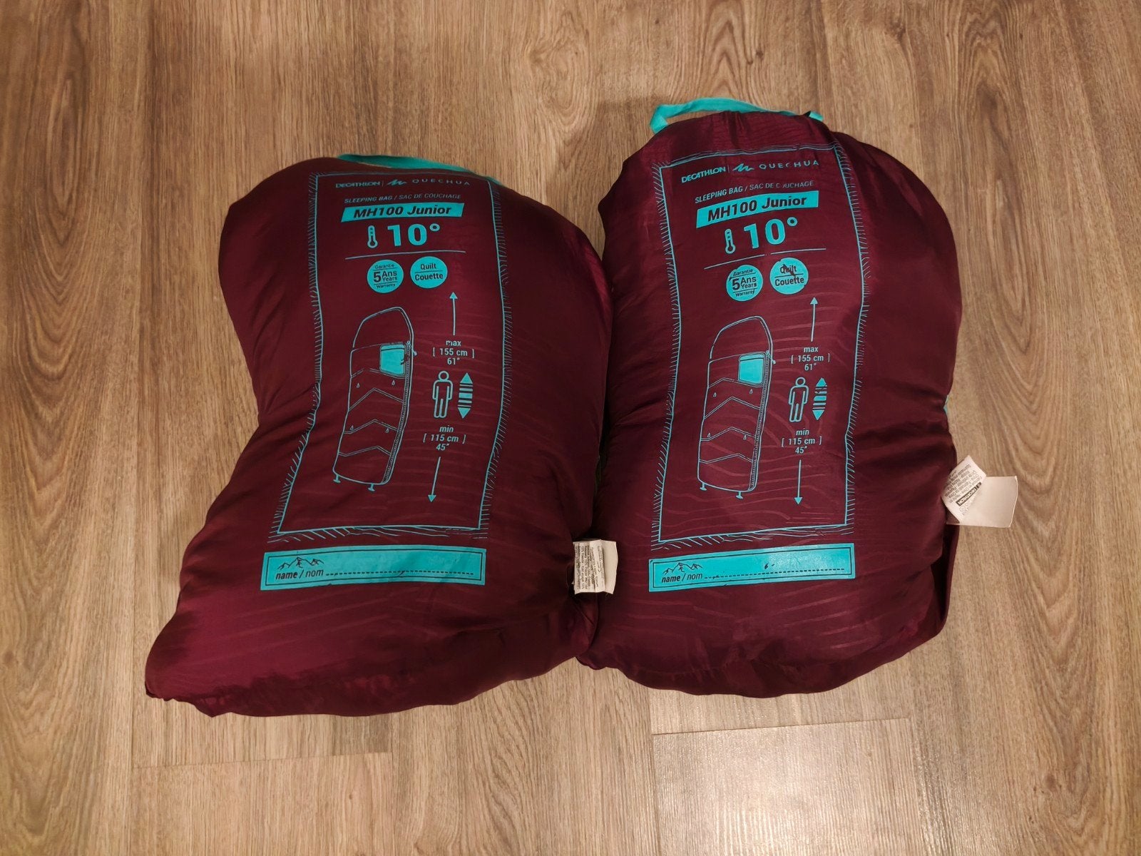 2x Quechua MH100 Junior slaapzakken 10C, Caravans en Kamperen, Ophalen, Zo goed als nieuw