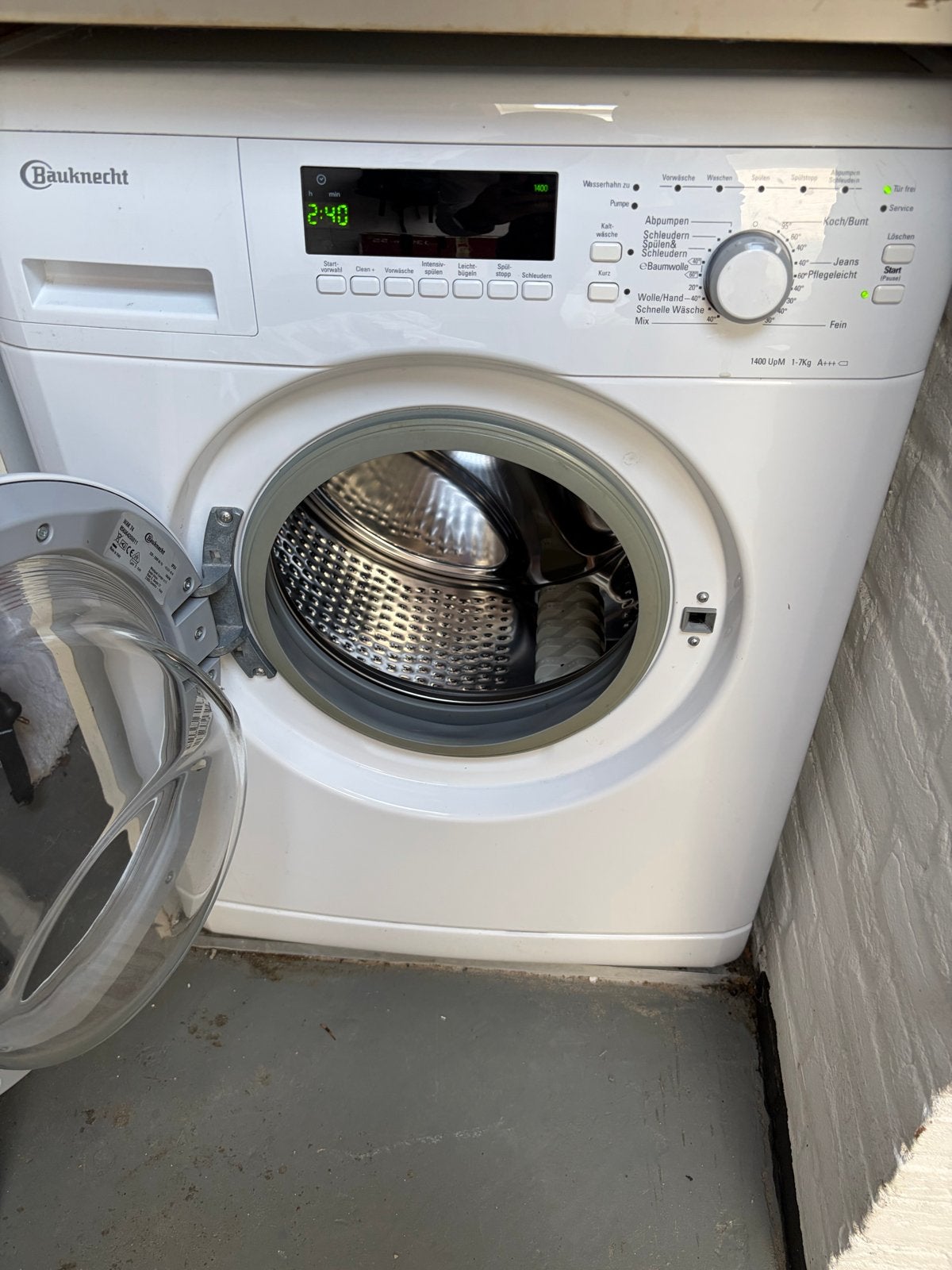 120€ Bauknecht WAK 74 Wasmachine - 7kg, 1400 toeren, Ophalen, Gebruikt, Voorlader, Wolwasprogramma