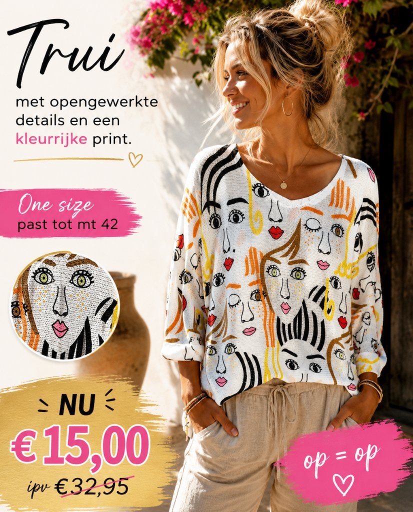 Trui met print one size past tot mt 44, Maat 38/40 (M), Meerkleurig, Nieuw, Ophalen of Verzenden