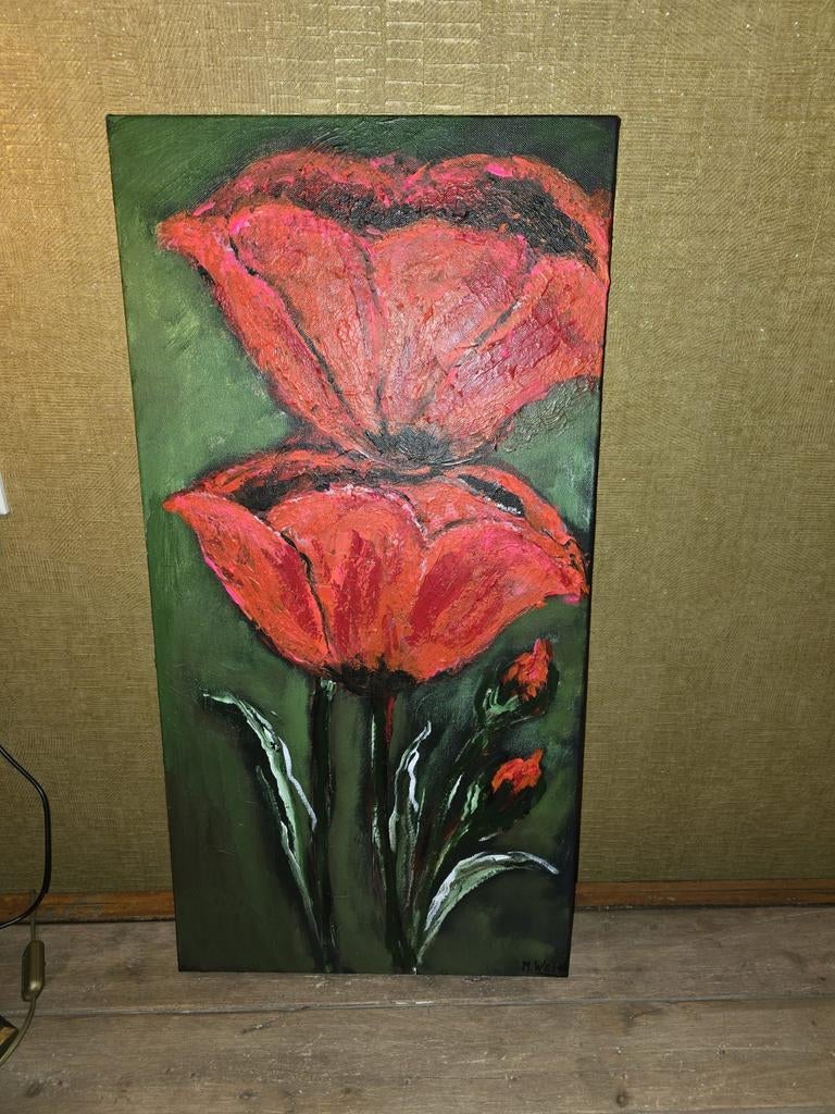 Schilderij op doek , klaproos. 80 cm x 40 cm., Antiek en Kunst, Kunst | Schilderijen | Abstract, Ophalen of Verzenden