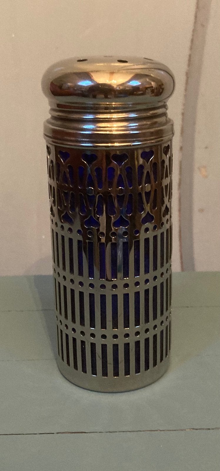 Blauw glas suikerstrooier, Ophalen of Verzenden