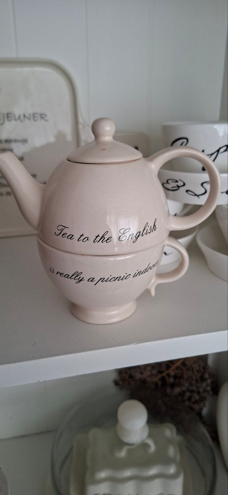 Riviera Maison theepotten: Glas en 'Tea to the English', Huis en Inrichting, Wit, Riviera Maison, Ophalen, Theepot/fluitketel