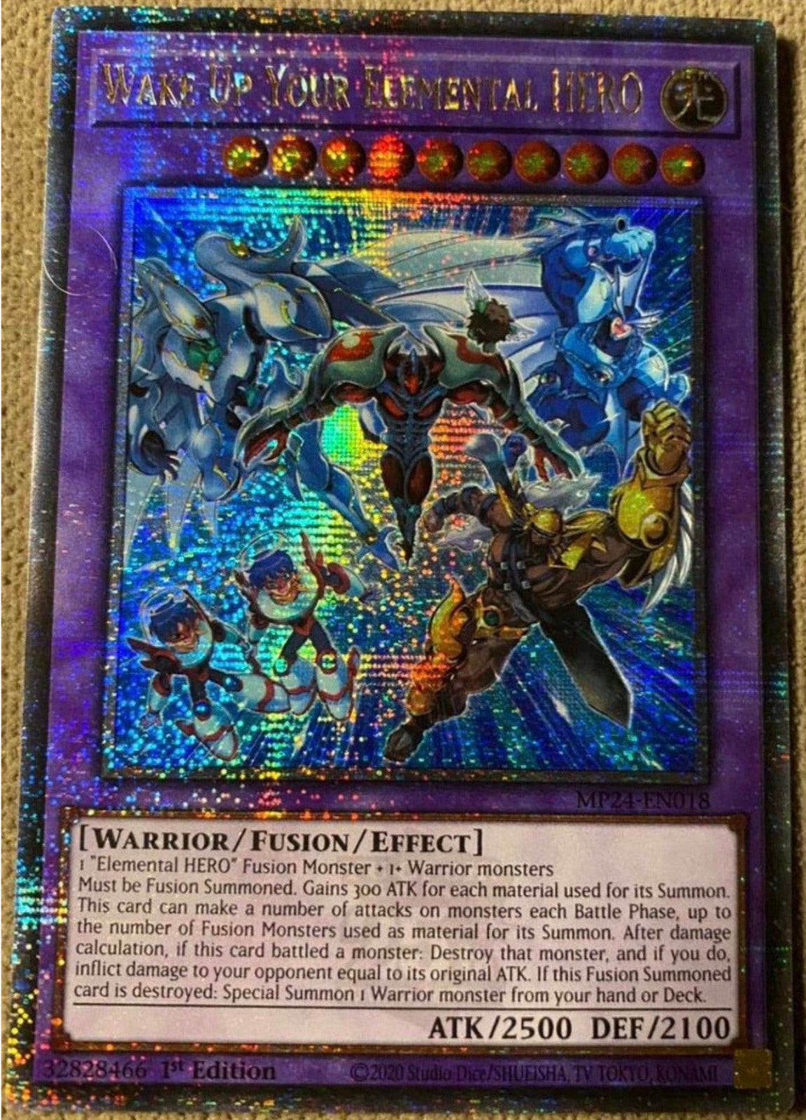 Yu-Gi-Oh! Wake Up Your Elemental HERO Quartercentury MP24 !, Ophalen of Verzenden, Zo goed als nieuw, Losse kaart, Foil