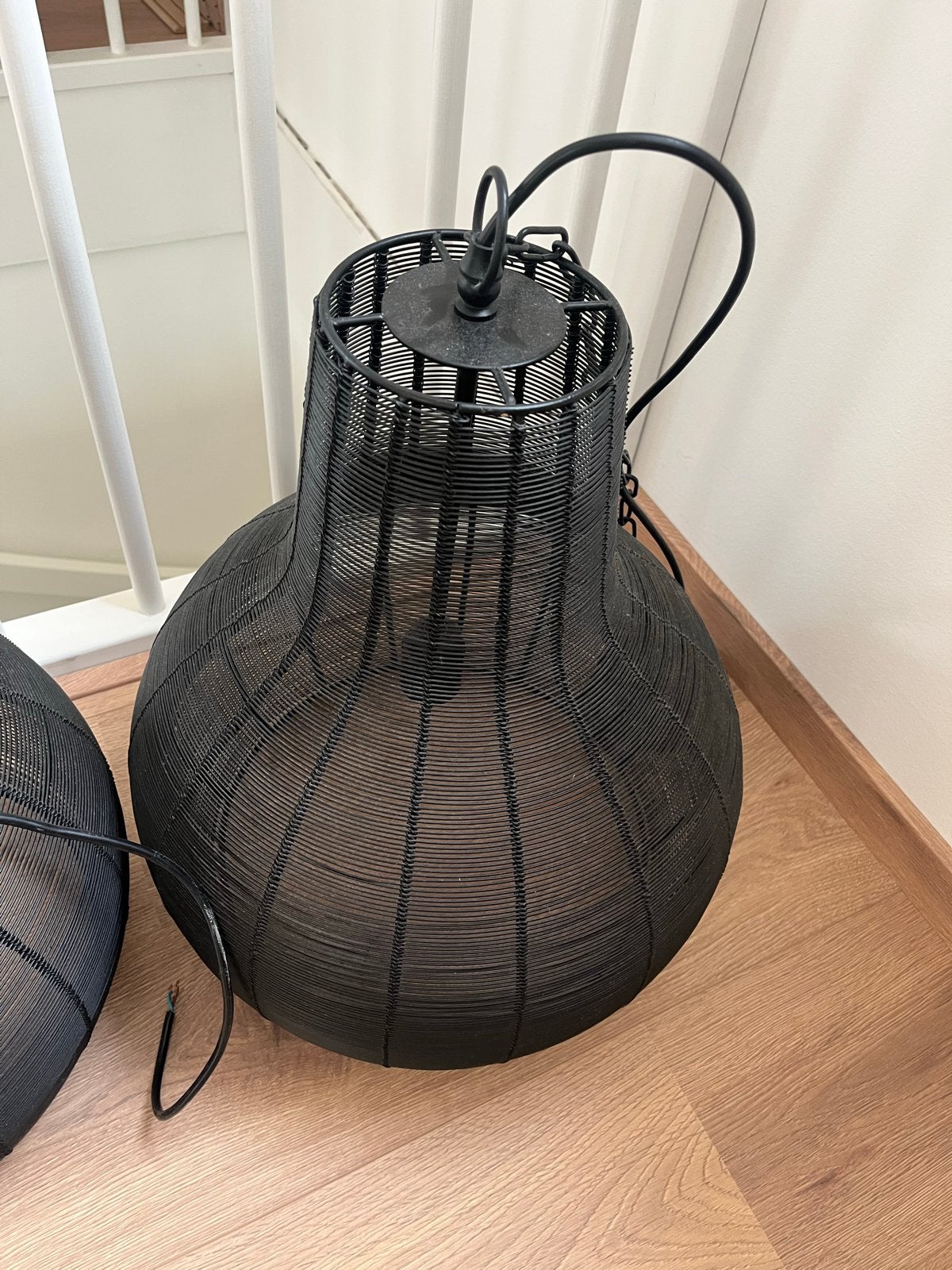 Set van 2 zwarte draadlampen - modern design, Ophalen, Zo goed als nieuw, Metaal, E27 (groot)