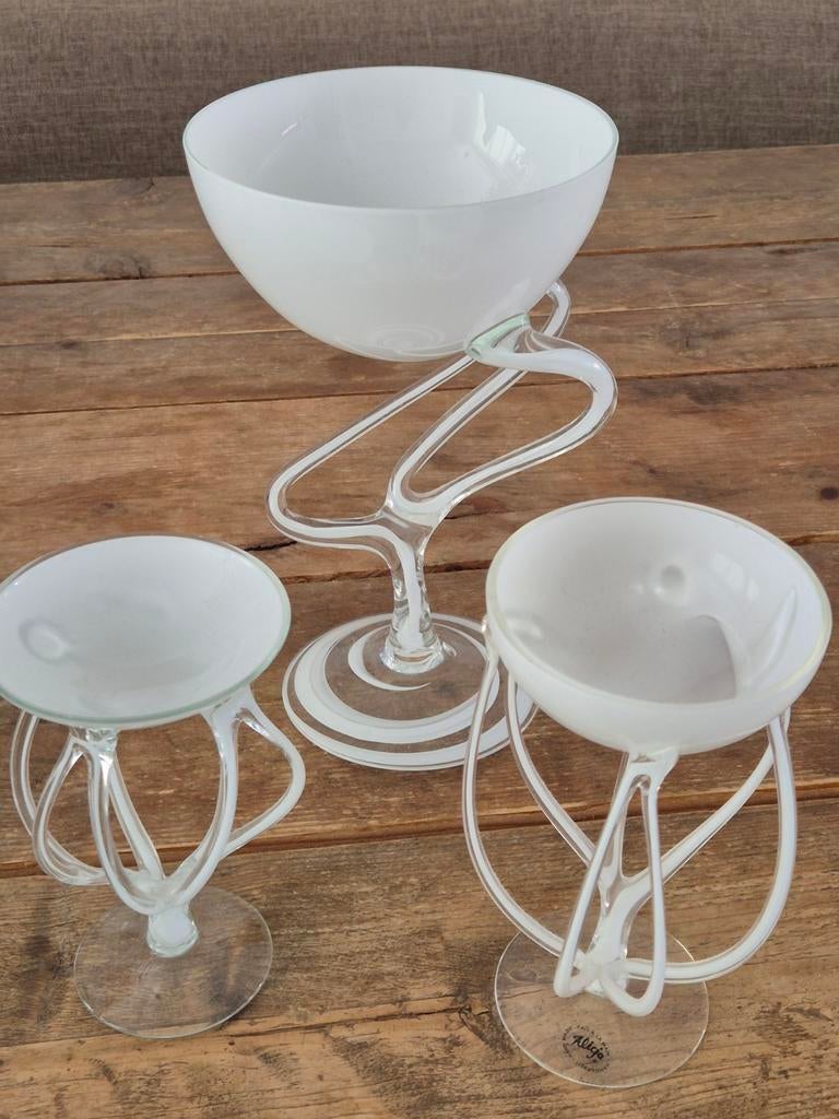 Alicja glazen schalen set, wit glas, Antiek en Kunst, Ophalen