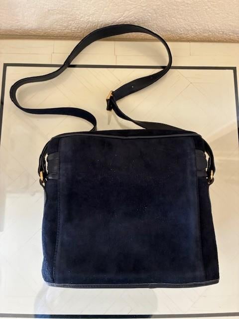 Suede leren blauwe cameratas - El Potro, Ophalen of Verzenden, Gebruikt, Blauw, Schoudertasje
