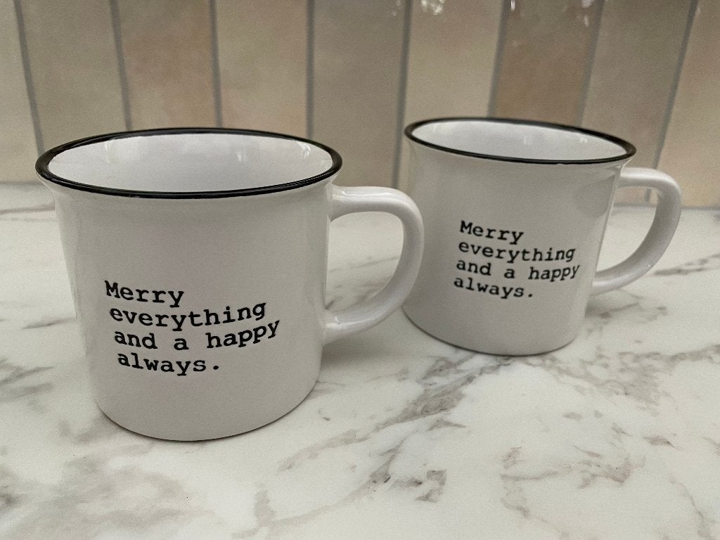 2 Nieuwe Kerst Mokken - "Merry Everything", Keramiek, Nieuw, Overige stijlen, Mok
