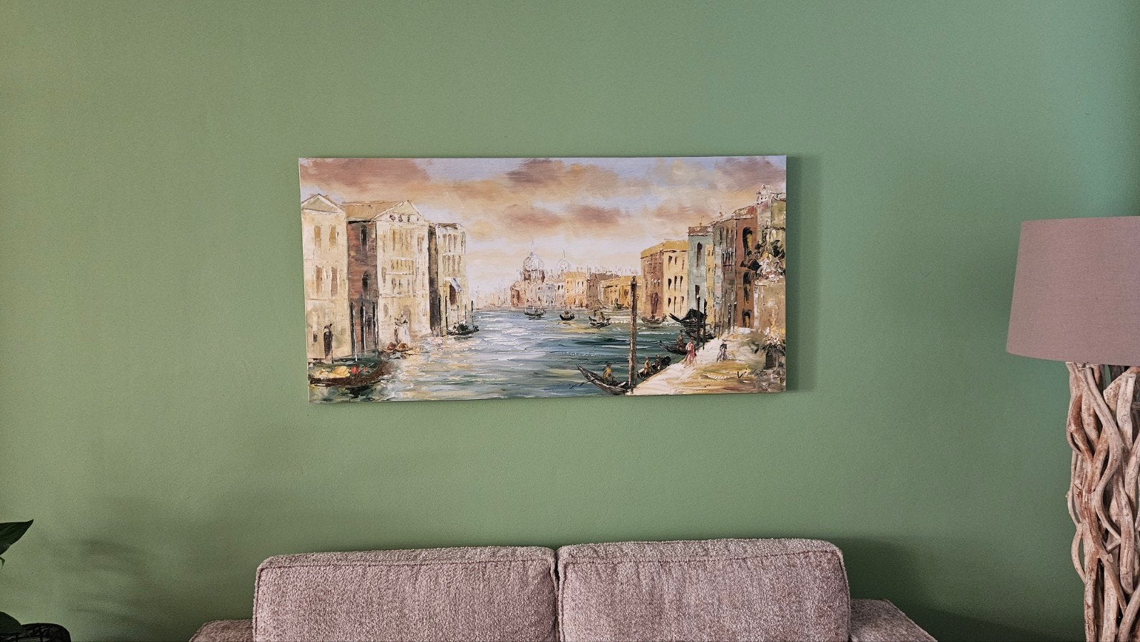 Schilderij Venetië: Gracht met boten en gebouwen, Ophalen, Doek, Realistisch, Olieverf