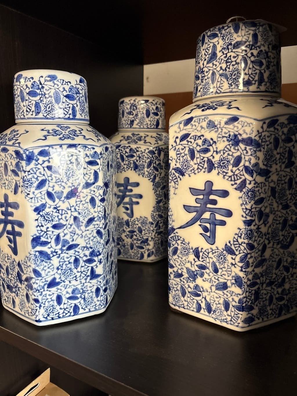 Set van 3 Chinese gemberpotten met blauw-wit decor, Ophalen of Verzenden