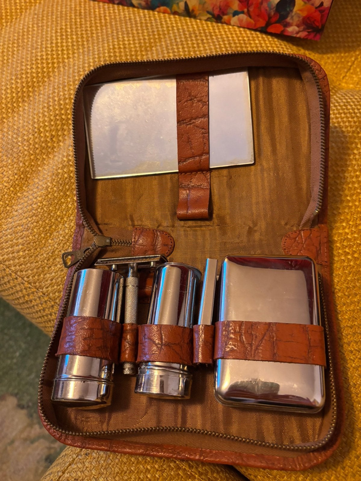 Vintage heren scheerset jaren 40/50, Ophalen, Zo goed als nieuw, Bruin, Heer