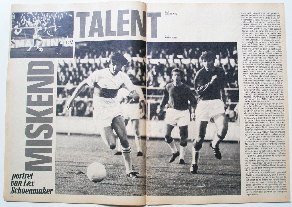 Tijdschriftartikel over Lex Schoenmaker ADO uit 1971, Ophalen of Verzenden, Gebruikt, Overige binnenlandse clubs, Boek of Tijdschrift