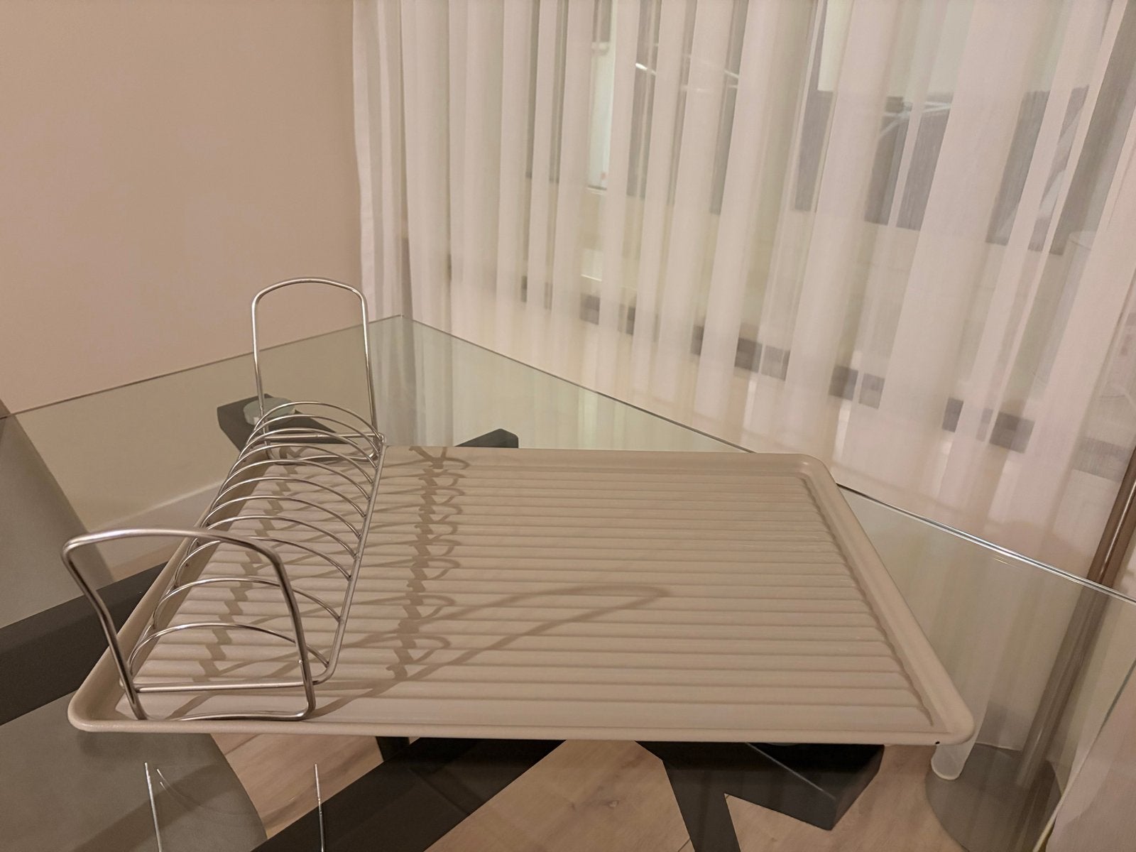 IKEA VÄLVÅRDAD afdruiprek met bordenrek, beige/rvs, Bordenrek, IKEA, Zo goed als nieuw, Metaal