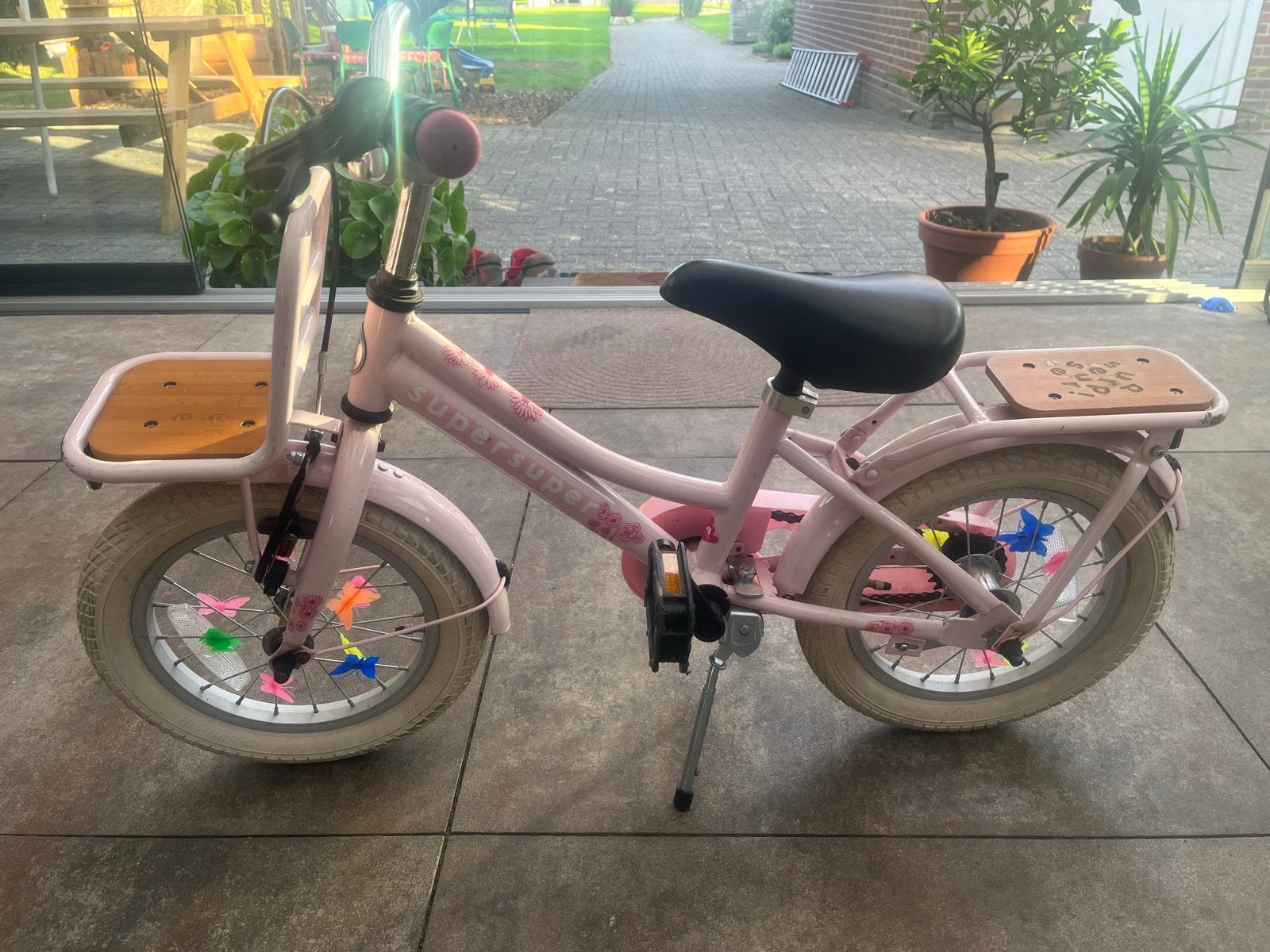 Roze kinderfiets 14 inch, Ophalen, Gebruikt, Terugtraprem, Minder dan 16 inch