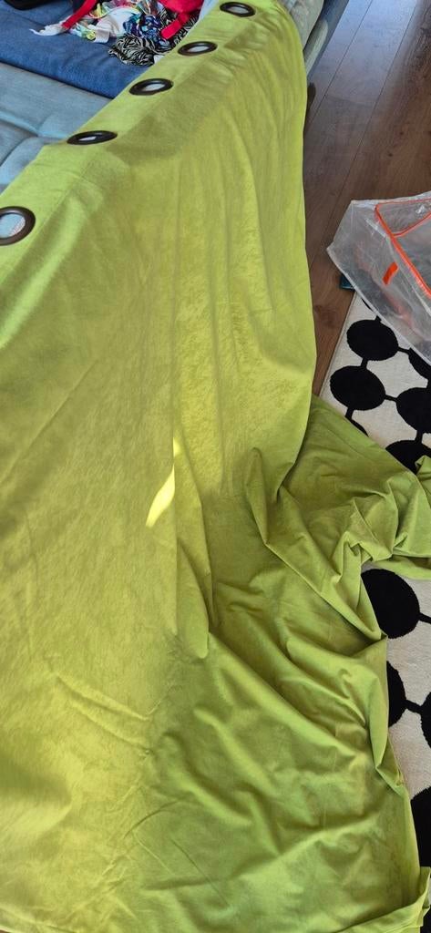 Lime groene gordijnen 3 stuks, Ophalen, Zo goed als nieuw
