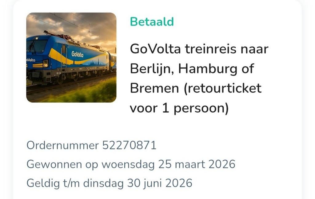 Trein Voucher Goovolta, Twee personen, Vliegtuig, Met bestemming of datum