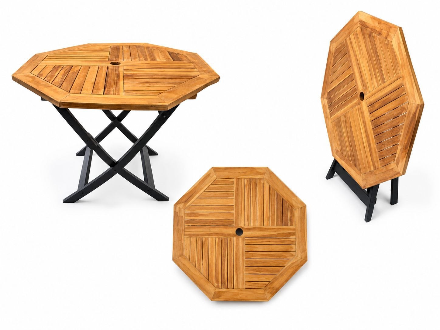 Teakhouten Tuinset – Tafel + 4 Klapstoelen | ZGAN Nieuw, Ophalen, Rechthoekig, Teakhout