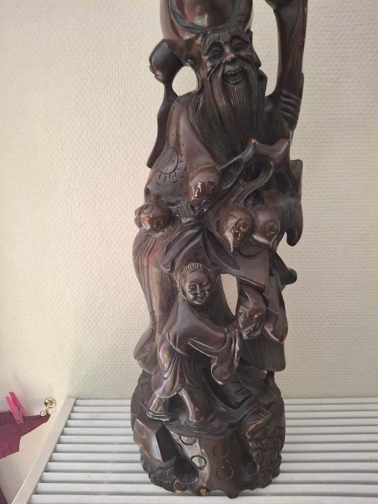 Antiek Houten Beeld Shao Lao - God van Levensduur, Antiek en Kunst, Ophalen of Verzenden