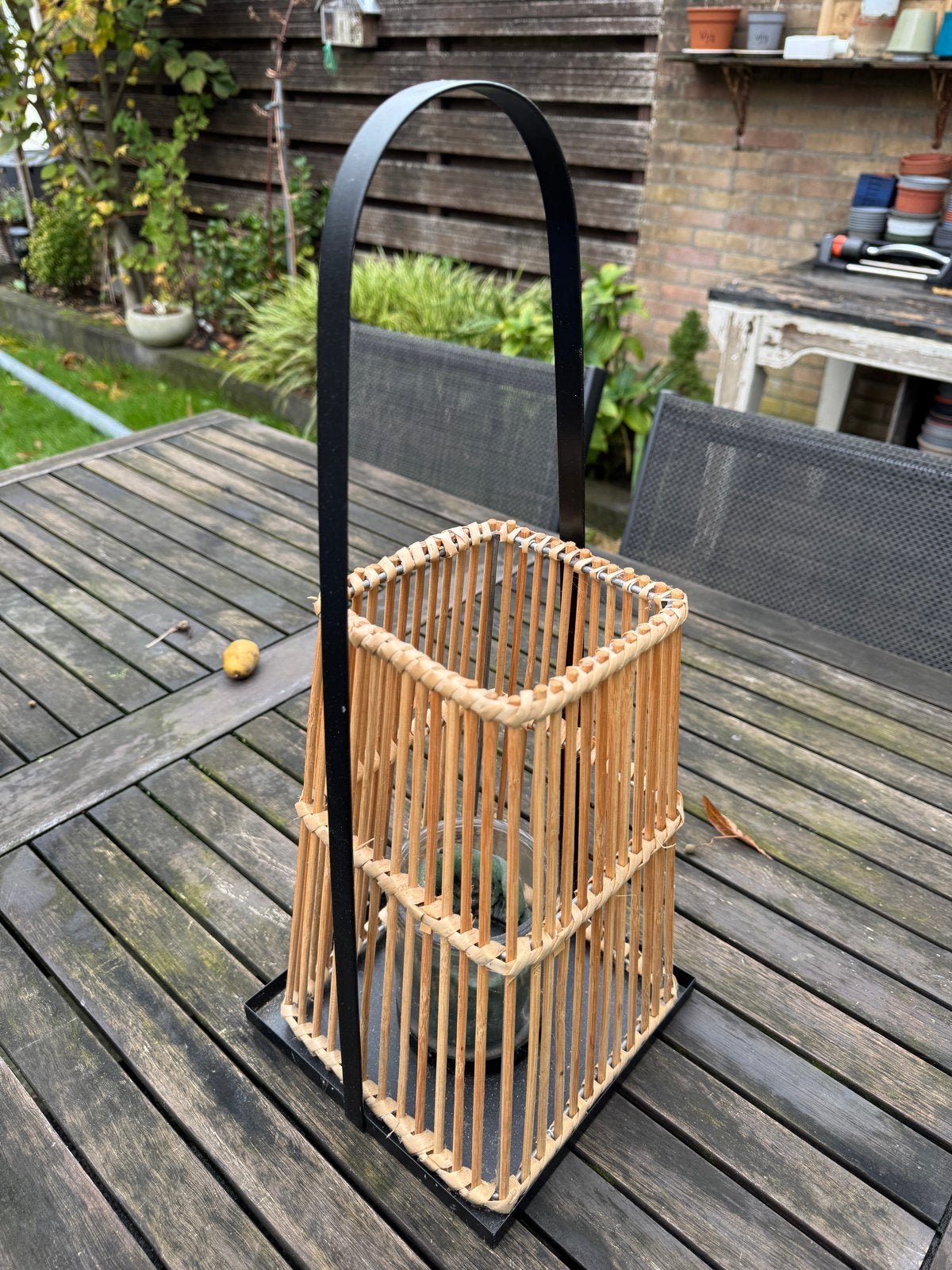 Mooie bamboe lantaarn met handvat, Ophalen, Gebruikt, Hout, Bruin