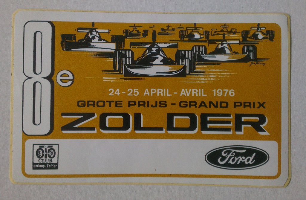 Grote prijs - Grand Prix ZOLDER 1976 sticker f1 Belgie FORD, Ophalen of Verzenden, Nieuw, Formule 1