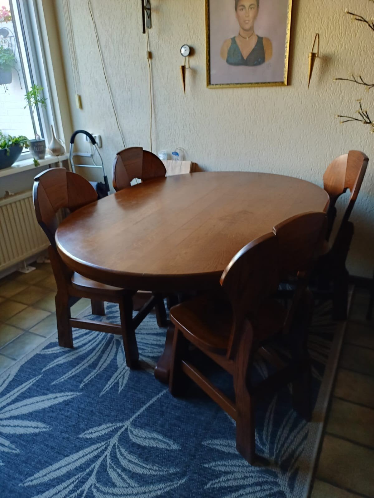zware eiken eethoek, Huis en Inrichting, Complete eetkamers, Ophalen, Gebruikt, 4 tot 6 stoelen