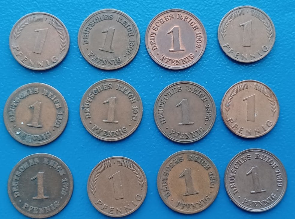 Duitsland lot van 12 x 1 Pfennig (1876-1950), Ophalen of Verzenden, Duitsland, Setje