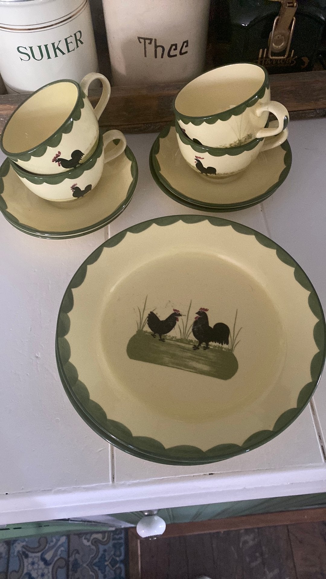 Kip en haan Zeller keramiek Fayencie servies, Ophalen of Verzenden