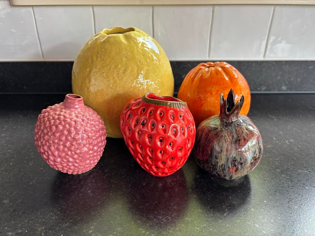 Des Pots fruit set - 5 decoratieve keramische vazen, Huis en Inrichting, Woonaccessoires | Vazen, Overige kleuren, Aardewerk of Porselein