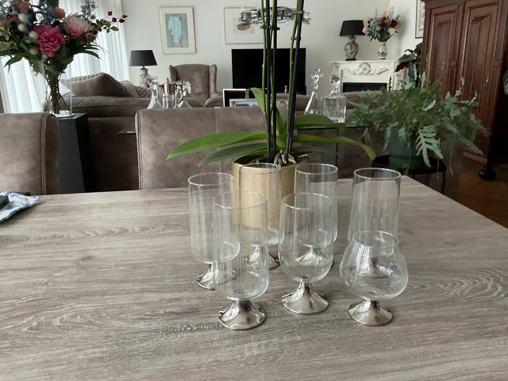 Vintage glazen met verzilverde voet, Ophalen, Gebruikt, Overige typen