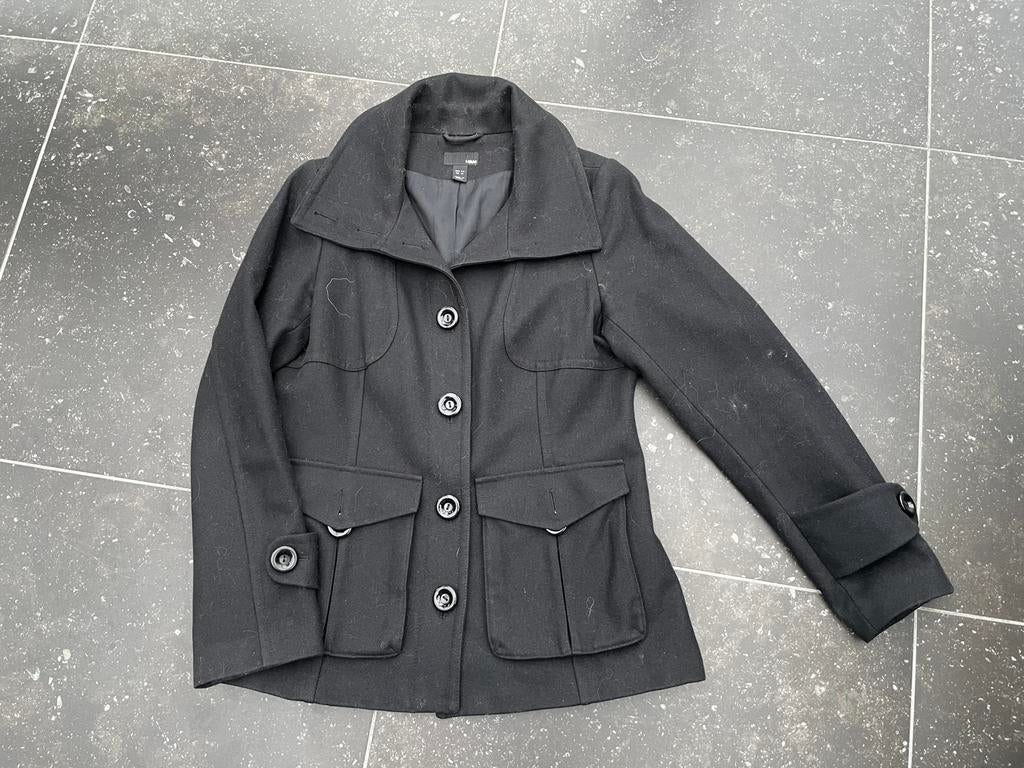 Zwarte stoffen jas van H&M mt 44, Kleding | Dames, Ophalen of Verzenden, Zo goed als nieuw, Maat 42/44 (L), Zwart