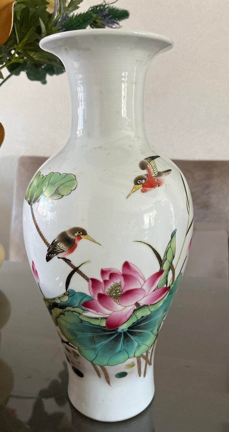 Oude Chinese vaas met handgeschilderde decoratie, Ophalen of Verzenden
